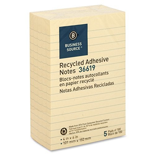 Business Source Yellow Adhesive Notes 4""x6"" - Image 3